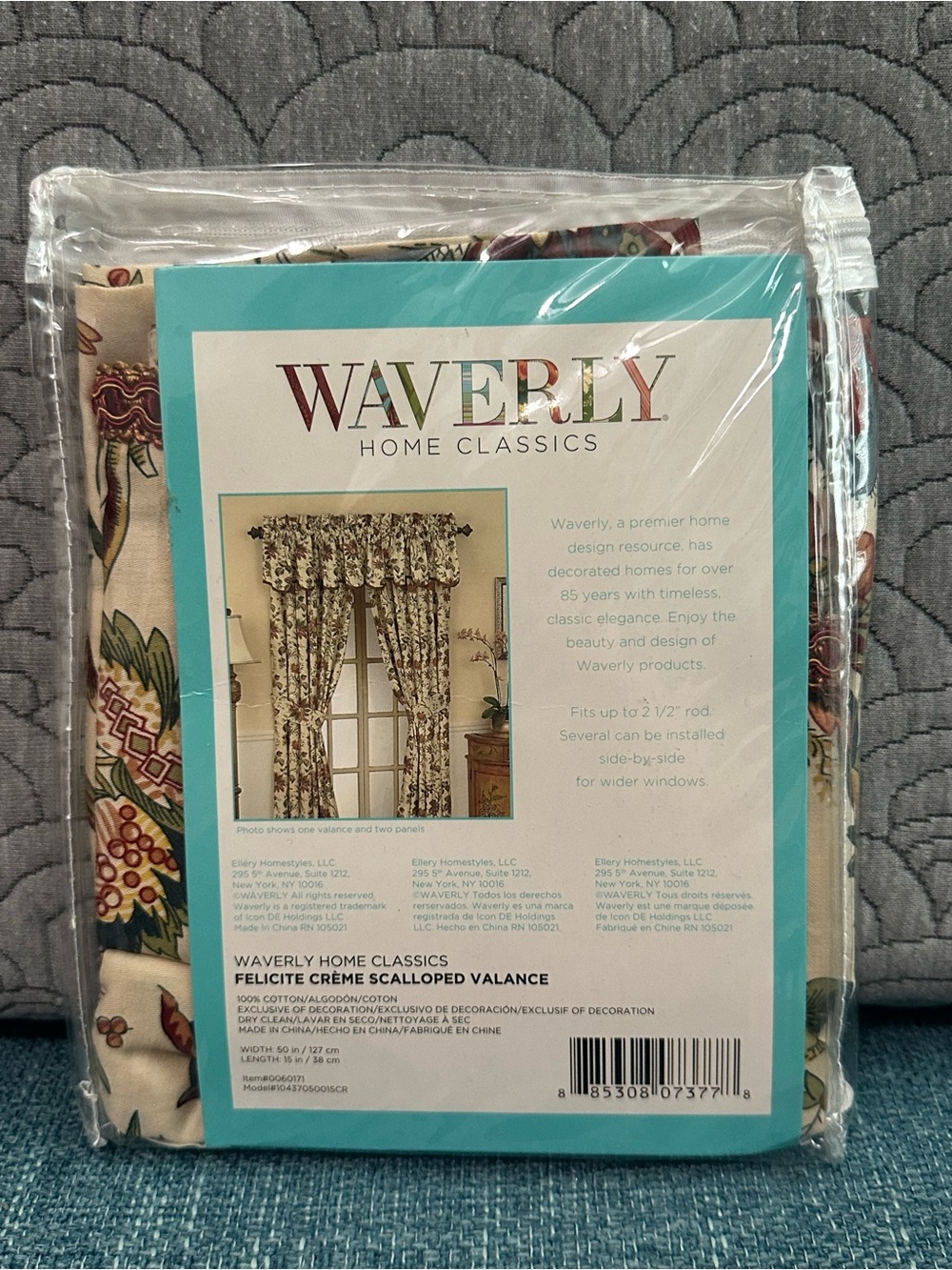 Waverly Floral Scalloped Valance in Cream, Red, Green - Picture 2 of 6